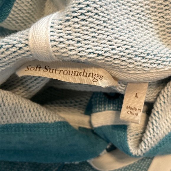 Soft Surroundings Just Beachy Sweatshirt SZ Large Terry Cloth Pullover Hood Blue - Picture 10 of 11